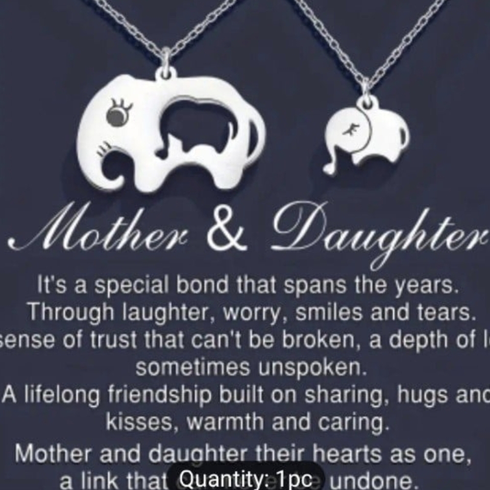 Mother & Daughter Elephant Necklace Set - Silver - Picture 5 of 5